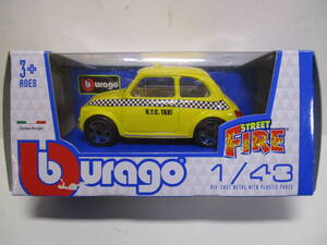 ★超レア 稀少★FIAT 500 N.Y.C TAXI★フィアット ５００ タクシー　ミニカー★burago ブラゴ社製★黄色★新品・未使用品★1/43スケール