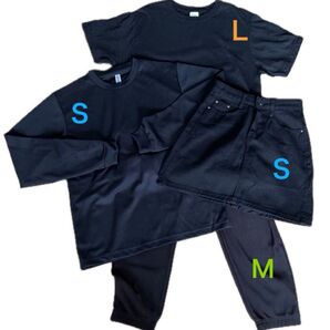 サイズいろいろ!黒の4点セット(S・M・L)
