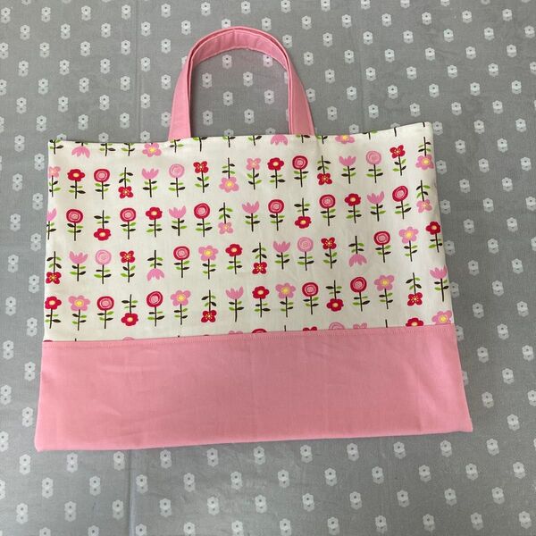 ピンク&赤の花柄 レッスンバッグ ハンドメイド