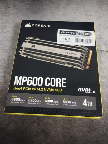 「未使用」CORSAR MP600 CORE NEMe SSD PCie 4.0 容量4TB リファービッシュ品