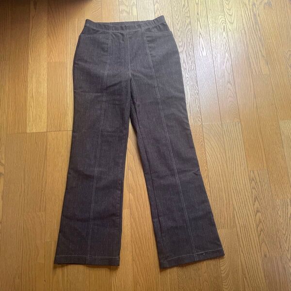 レディース ストレッチパンツ L 伸縮性あり ブラウン系 ウエストゴム