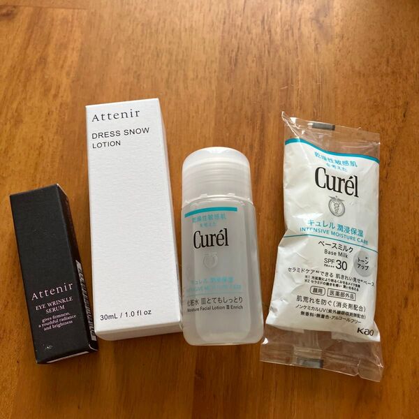 Curel 化粧水Ⅲ 30ml UVベースミルク 5ml Attenir ドレススノーローション 30ml アイリンクルセラム3g