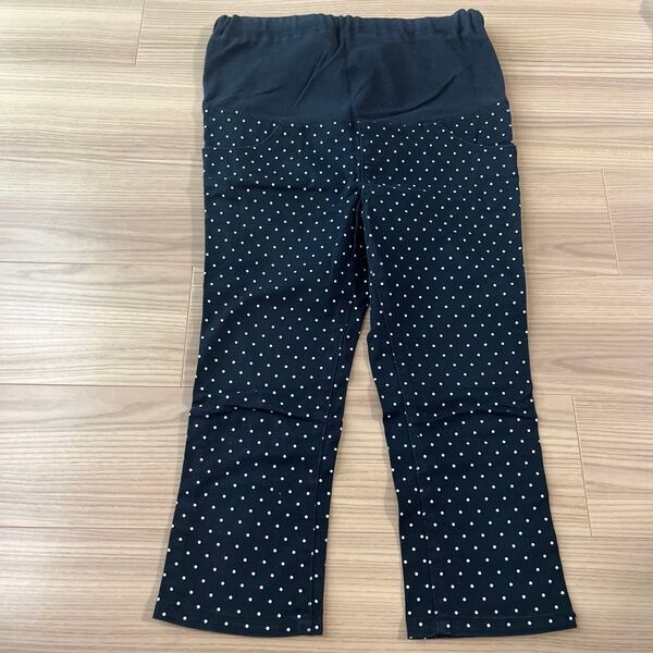 マタニティ 7部丈パンツ クロップドパンツ ウエスト調節可能 ストレッチ パンツ ブラック ドット 春夏 黒 ネイビー
