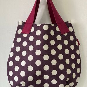 ハンドメイド くすみパープルドットのふっくらトートバッグ コットンリネン