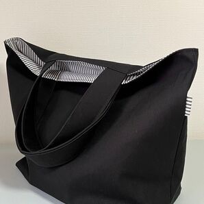 ハンドメイド 黒色帆布のトートバッグ サブバッグ