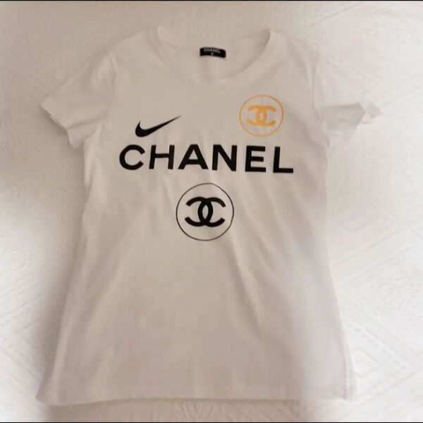 半袖Tシャツ サイズ 表記M 白 ホワイト コラボTシャツ パロディTシャツ コットン100% NIKE CHANEL 美品