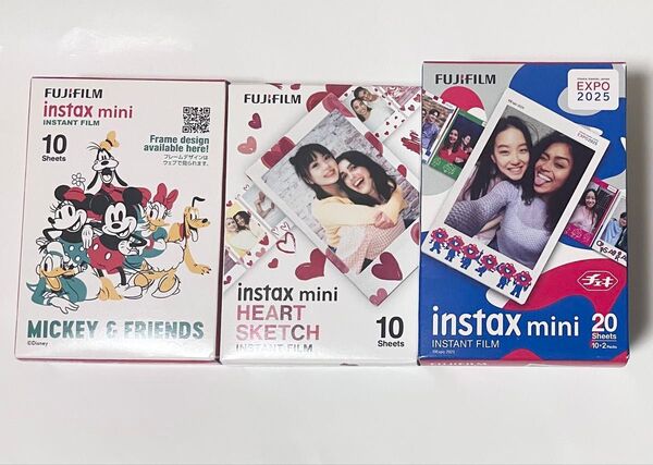 富士フイルム チェキinstax miniフィルム 3種(ハート,ミッキー, 大阪万博)期限2026年1月〜2026年3月