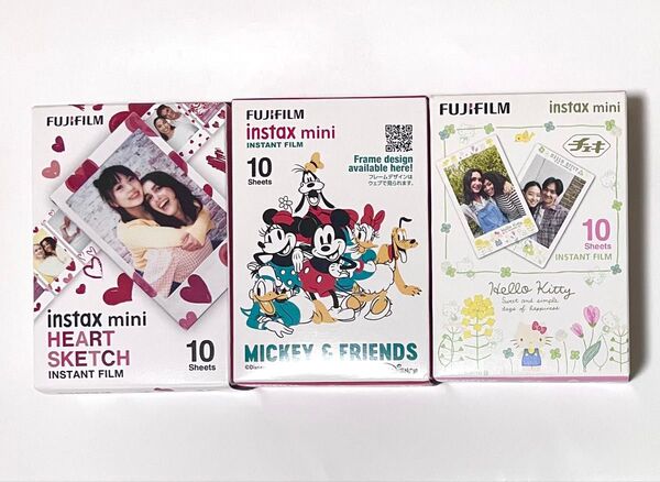 富士フイルム チェキinstax miniフィルム 3種(ハート,ミッキー,キティー)期限2025年12月〜2026年2月