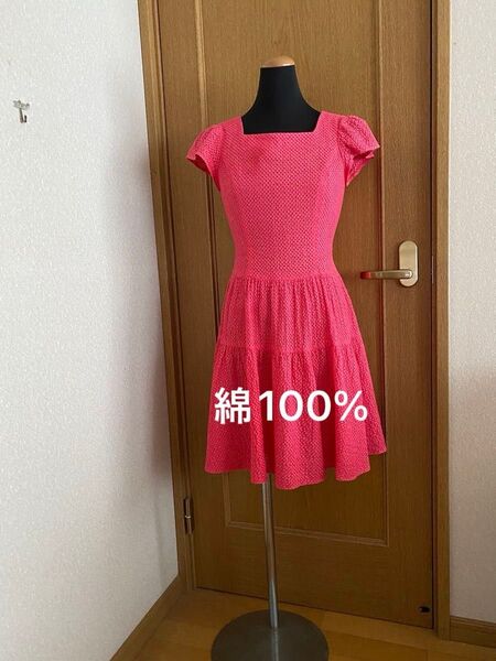 美品エムズグレイシーワンピース (激安出品)綿100%涼しいレースワンピース レア web掲載M'SGRACYフレアワンピース