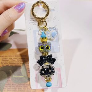 カスタムビーズキーホルダー 黒猫ちゃん No.1521 ハンドメイド
