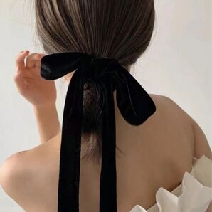 ベルベットリボン ヘアゴム ブラック