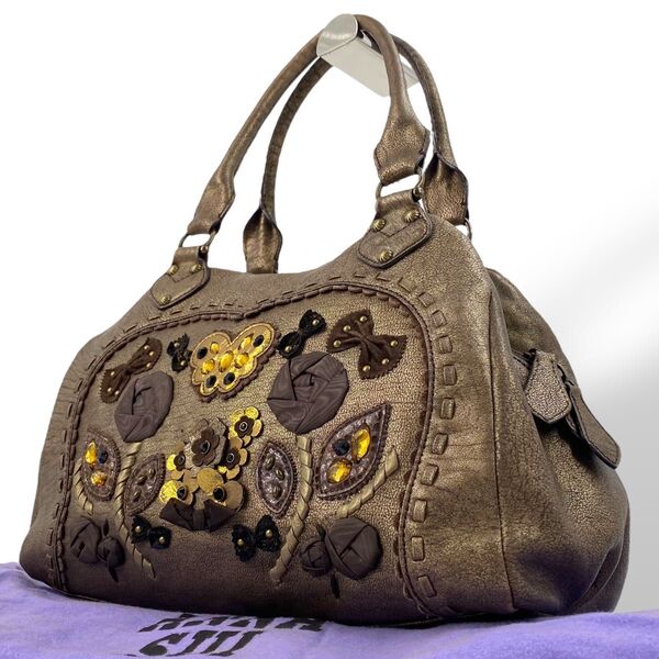 美品 ANNA SUI アナスイ ビジュー レザー ハンドバッグ ボストン