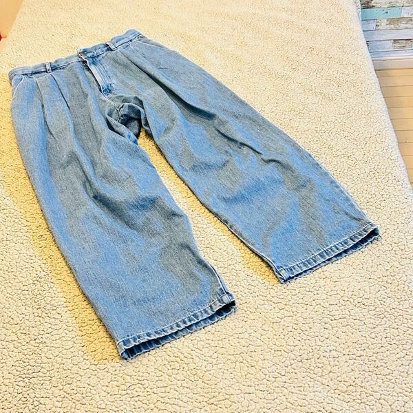 しまむら 大きめ ★クティール★ レディースデニムパンツ【S】青 ゆったり 超ワイド