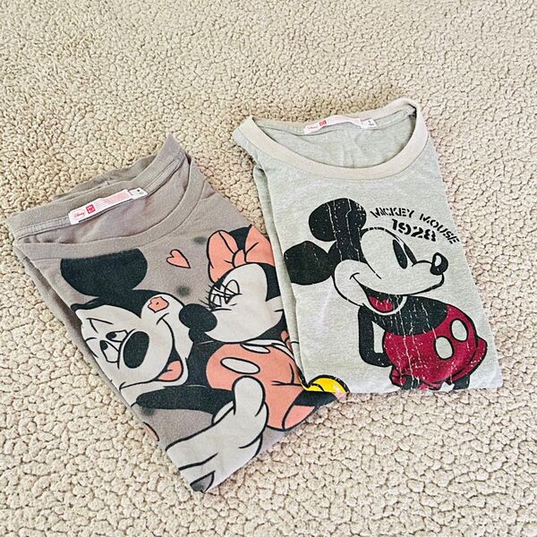 ユニクロ コラボ ★ディズニー★ 半袖Tシャツ 2点セット【S.M】 グレー ミニー ミッキー