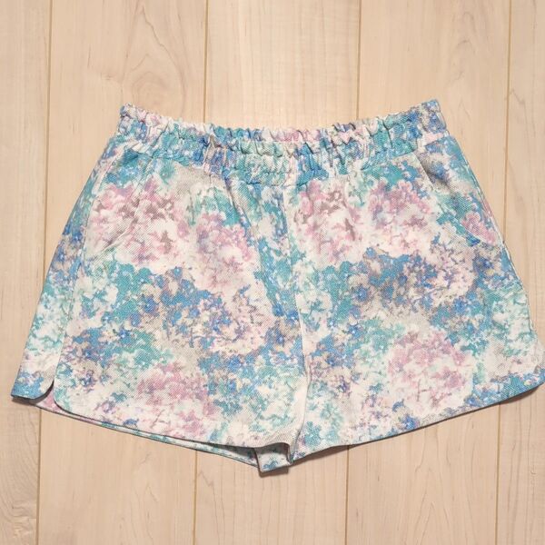 ショートパンツ 花柄 クレドソル CLFE DE SOL レインボー 多色 マーブル パステルカラー 裏地つき カラフル 虹色