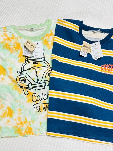 子供服 Tシャツ 2枚セット 110cm 新品 綿100 男の子 キッズ ボーイ ボーダー 車