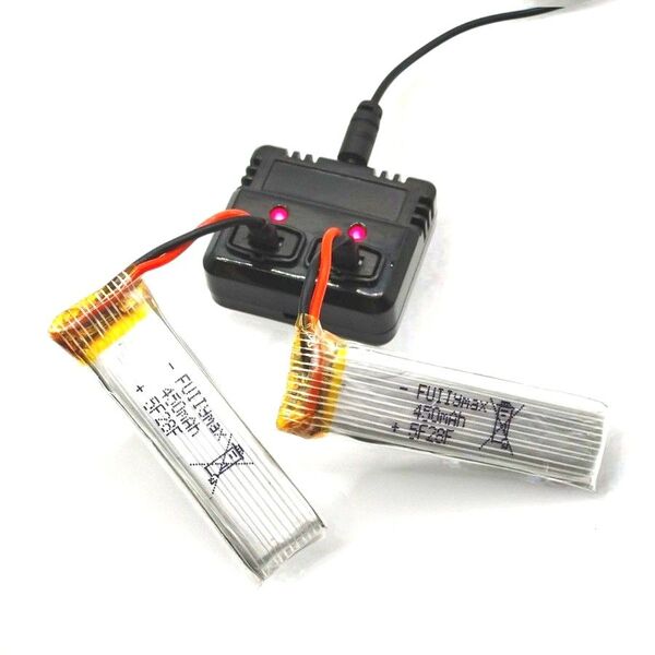 XK K110S マイクロヘリ用 互換1セルバッテリー 2本セット 1Sリポバッテリー3.7v 450mah