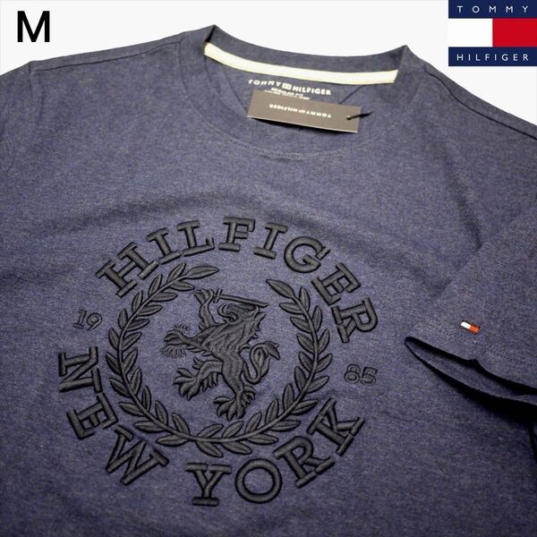新品 トミー ヒルフィガー 立体刺繍ロゴ 半袖 Tシャツ M ネイビー TOMMY HILFIGER