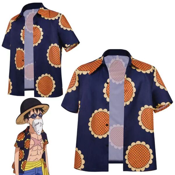 シャツ ONE PIECE ワンピース ルフィ ヒマワリ柄 半袖 カジュアル 上着 コスプレ