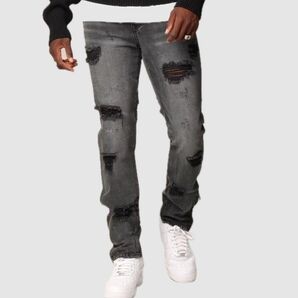 ダメージジーンズ デニム ストレッチ デニムパンツ クラッシュ ukドリル drill ラッパー drip 腰履き ストリート