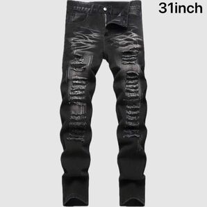 デニムパンツ ジーンズ ダメージ加工 ダメージジーンズ ストレッチパンツ ストレッチデニム スリムフィット ukドリル drip