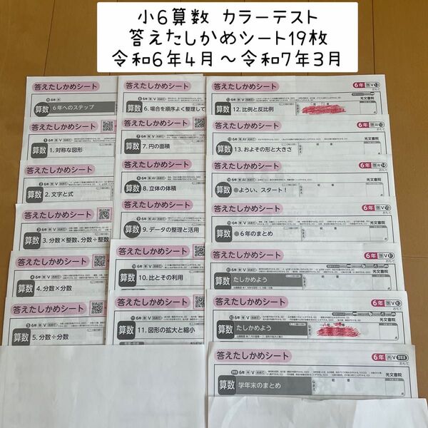 小6 算数カラーテストの答えたしかめシート 19枚 啓林館 光文書院