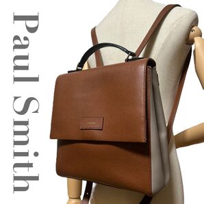 良品 ポールスミス PAUL SMITH リュックサック デイパック バックパック レザー ブラウン レディース スクエア カバン