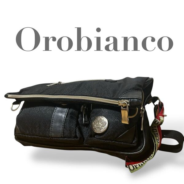 オロビアンコ Orobianco ショルダーバッグ 2way 斜め掛け クロスボディ シルバー金具 ブラック黒 メンズ カバン