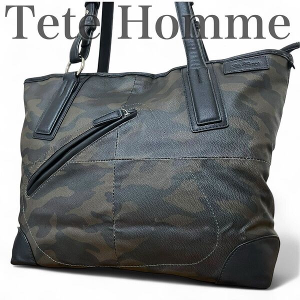 希少 テットオム Tete Homme トートバッグ 肩掛け A4収納 通勤通学 カモフラ 迷彩 メンズ 大容量 ビジネス カバン