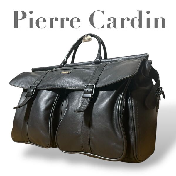 ピエールカルダン Pierre Cardin ボストンバッグ トートバック 大容量 旅行 出張 メンズ ブラック 黒 レザー 本革