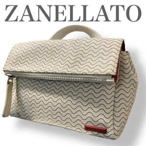美品 ザネラート ZANELLATO ハンドバッグ アスタリフト 波模様 ホワイト 白 レディース 鞄 カバン ミニバッグ 手さげ