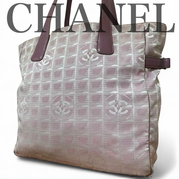 シール有 定番 シャネル CHANEL ニュートラベルライン トートバッグ 肩掛け ピンク A4収納 通勤 通学 レディースカバン