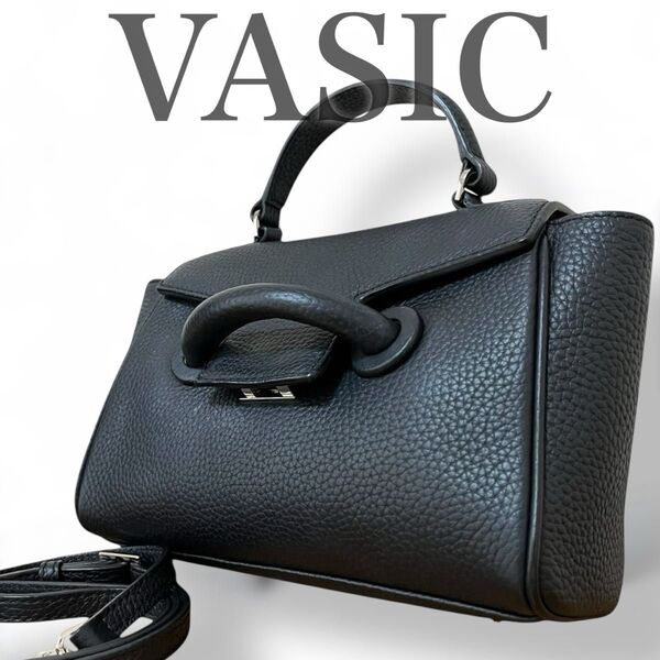 美品 VASIC ヴァジック EVERMINI エバーミニ ハンドバッグ ショルダーバック 2way ブラック黒 レザー本革 鞄