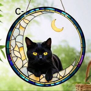 【ラスト1点】サンキャッチャー 猫柄 猫の雑貨 黒猫 アクリルプレート ステンドグラス風 オーナメント インテリア雑貨