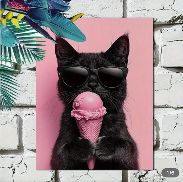 おしゃれ 猫 ねこ アートパネル ポスター 30x40cm サングラス アイス ピンク モダン インテリア 壁飾り カフェ バー