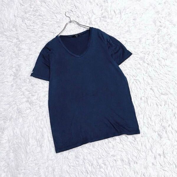 【YEVS】半袖Tシャツ (M) Vネック シンプル無地 着回し 紺 カットソー