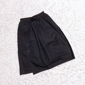 【Esquilo Branco】デザインスカート ウエストゴム 紐調整可 黒 ブラック