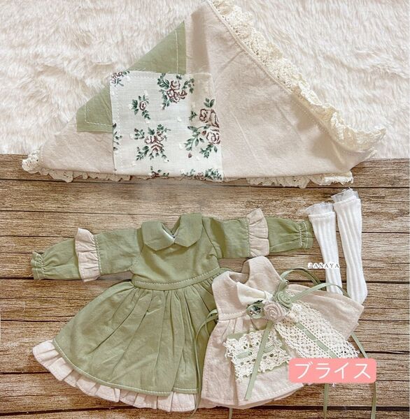 JANAYA ハンドメイド ブライス服 緑色森ガールワンピース 4点セット