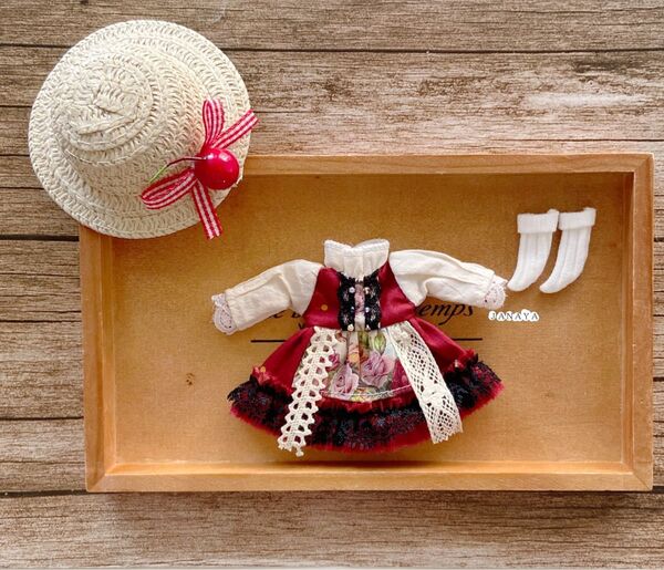 JANAYA ハンドメイド オビツ11服 赤色ワンピース 3点セット