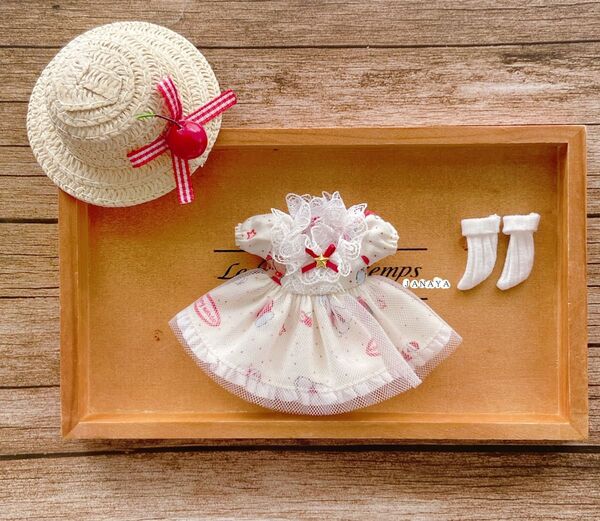 JANAYA ハンドメイド オビツ11服 チェリー麦わらワンピース 3点セット