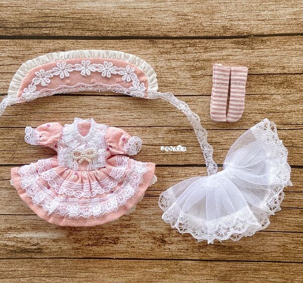 JANAYA ハンドメイド オビツ11服 ピンクレースワンピース 4点セット
