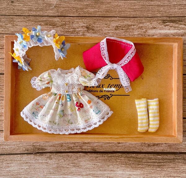 JANAYA ハンドメイド オビツ11服 黄色花柄ワンピース 4点セット