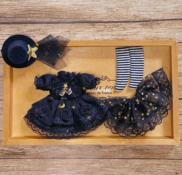 JANAYA ハンドメイド オビツ11服 黒色ローズワンピース 4点セット