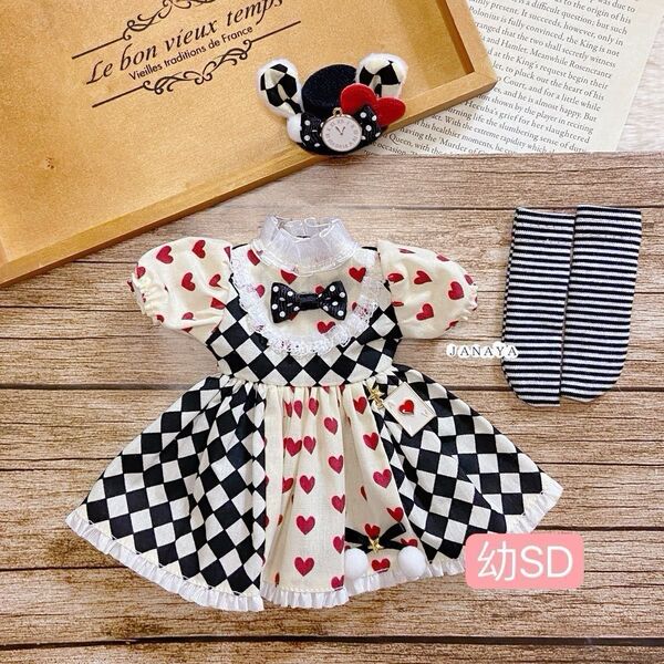 JANAYA ハンドメイド 幼SD服 赤色アリスワンピース 3点セット 翌日発送