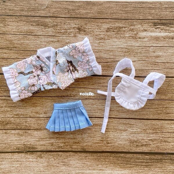 JANAYA ハンドメイド オビツ11服 水色和風メイド服 3点セット