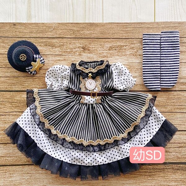 JANAYA ハンドメイド 幼SD服 1/6服 ストライプ柄ワンピース 3点セット