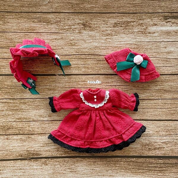 JANAYA ハンドメイド オビツ11服 赤色ワンピース 3点セット 翌日発送