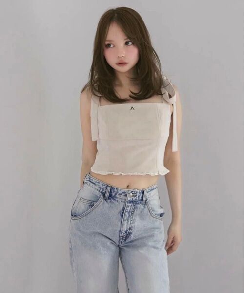 andmary Ava ribbon tops beige アンドマリー