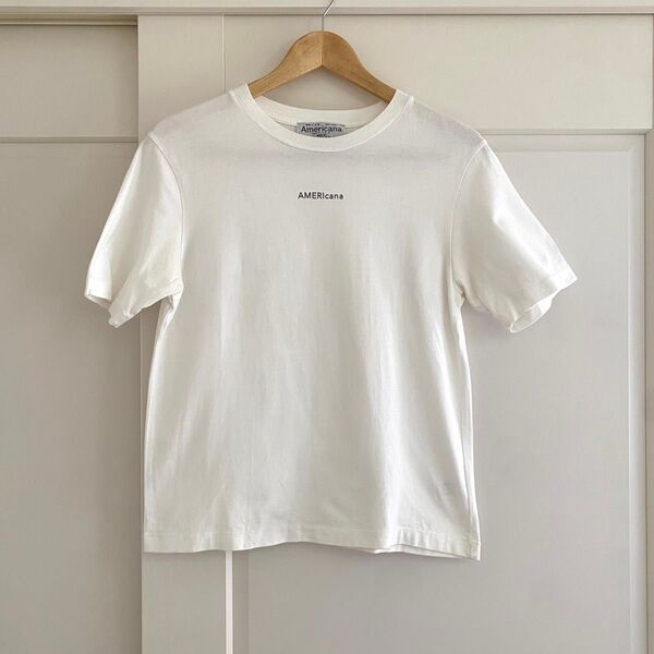 Americanaロゴプリント Tシャツ DEUXIEME CLASSE 美品 半袖 クルーネック カットソー ホワイト