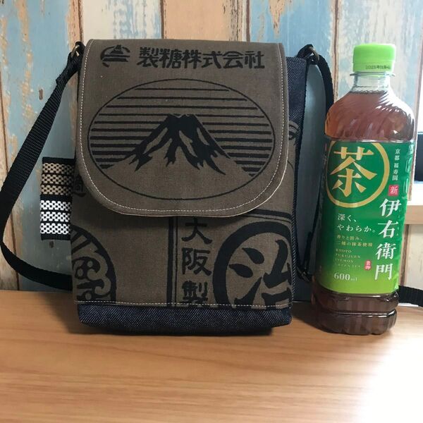 633 中性的 茶色 男性 帆布 前掛け 酒屋 昭和レトロ ハンドメイド スマホポーチ